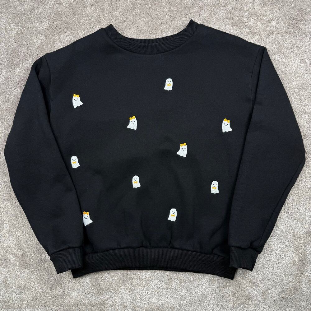 Simply Southern Size M Black Embroidered Ghost Sweatshirt Halloween Crewneck